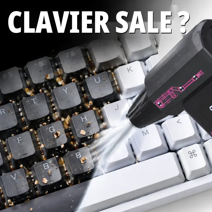 Le souffleur nettoie un clavier sale